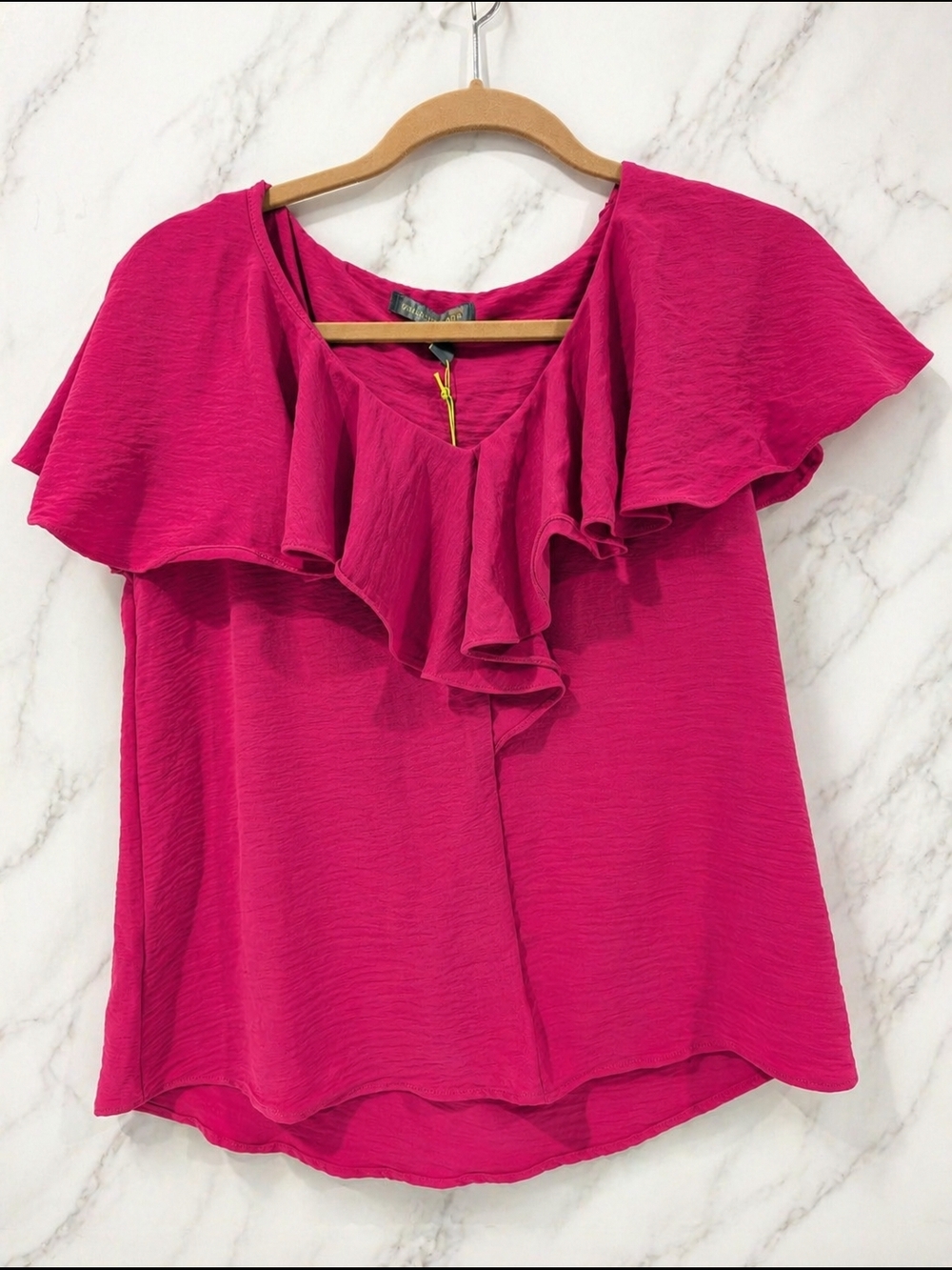 Good Luck Gem Pink Ruffle Blouse Size S Boho Flutter Sleeve Top